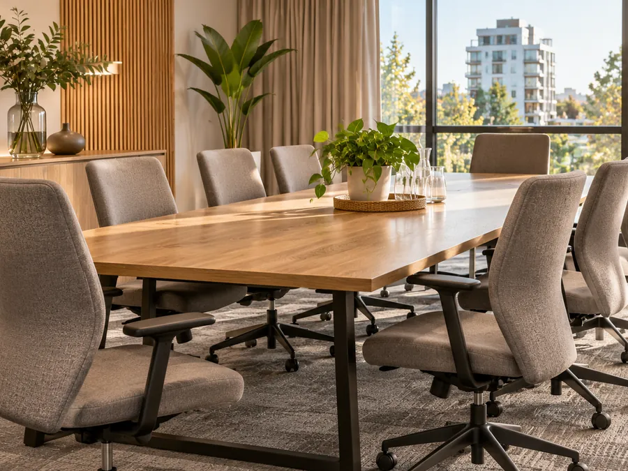 Sala de reuniones con sillas de oficina tapizadas