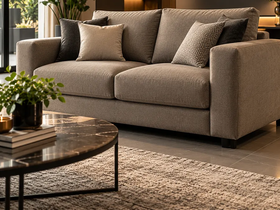 Sillón de dos cuerpos tapizado en un living